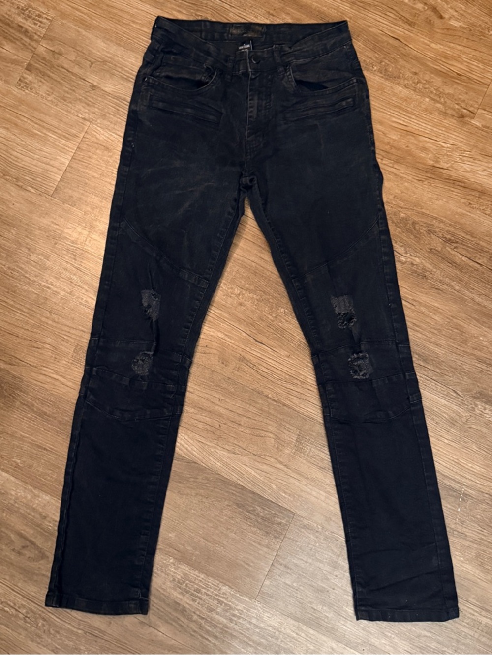 Men's Slim Straight Black Distressed Jeans